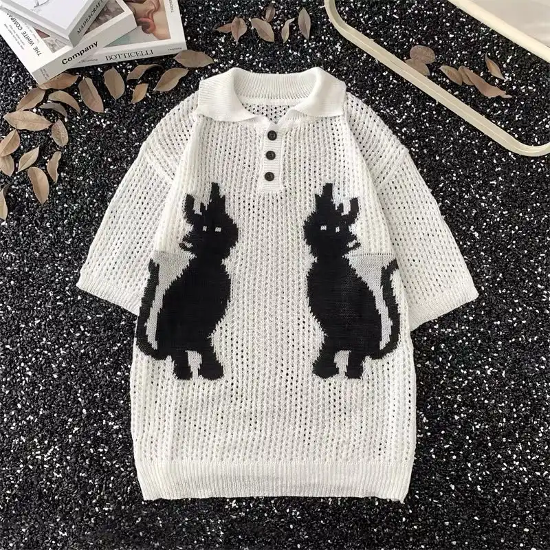 Product image of 968 Neko Printed knitted Collar Neck polo  T-shirt