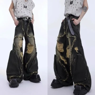 KU91 Distress Grunge Lower Zipp...