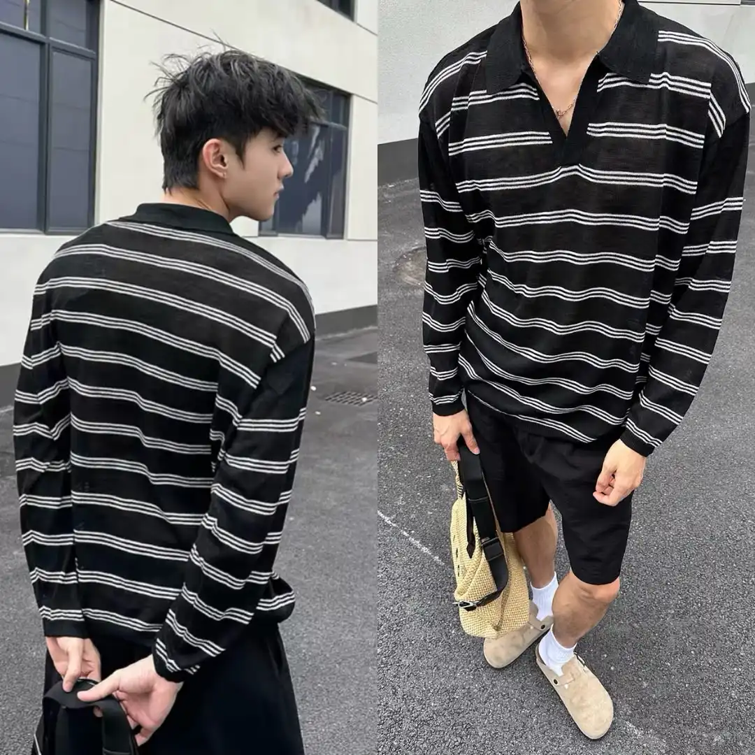 Product image of M23 stripe Collar Neck Long Sleeve Vest