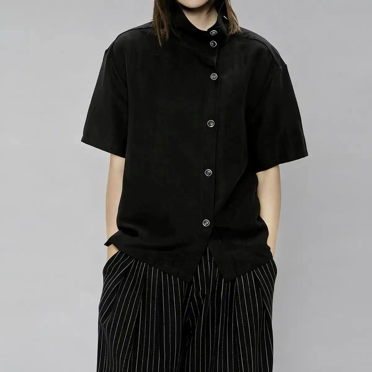 Product image of W1294 Chinese stand Collar Neck Half Shir