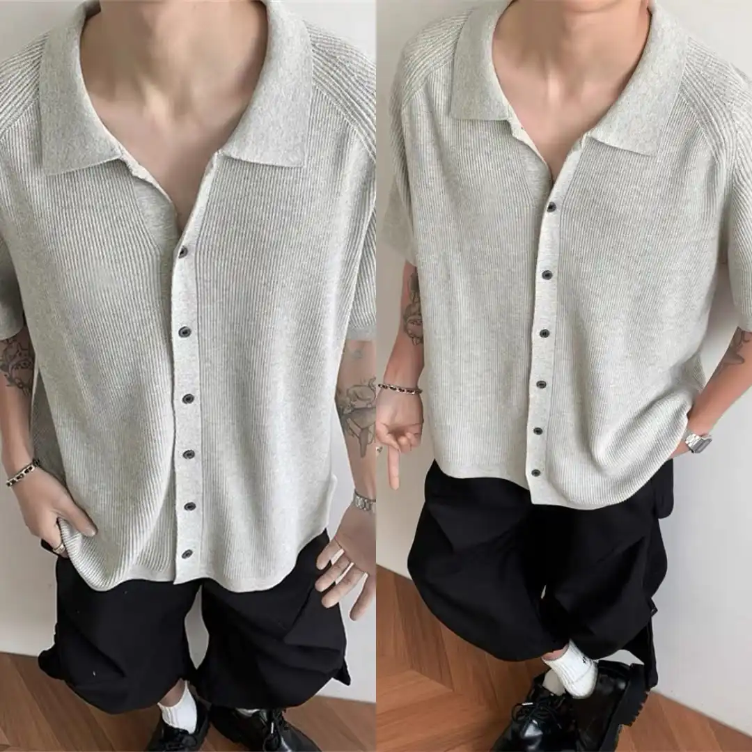 Product image of 501 plain button collar Neck Knitted half shirt