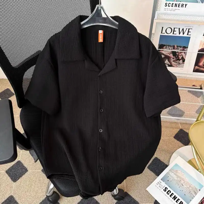 Product image of 584 Plain Lape Neck Waffle Half Shirt