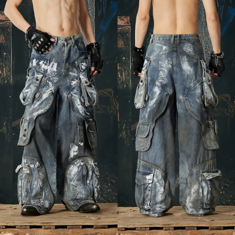 Product image of 833 White Stain Graffiti Cargo Flared Balloon Jeans