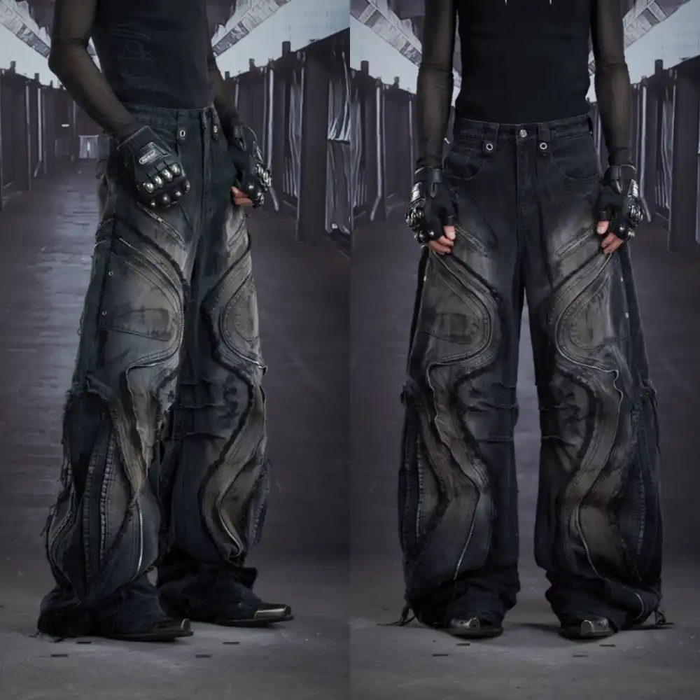 Product image of 829 Aliens Dirty Ripped Zipper Flared Jeans