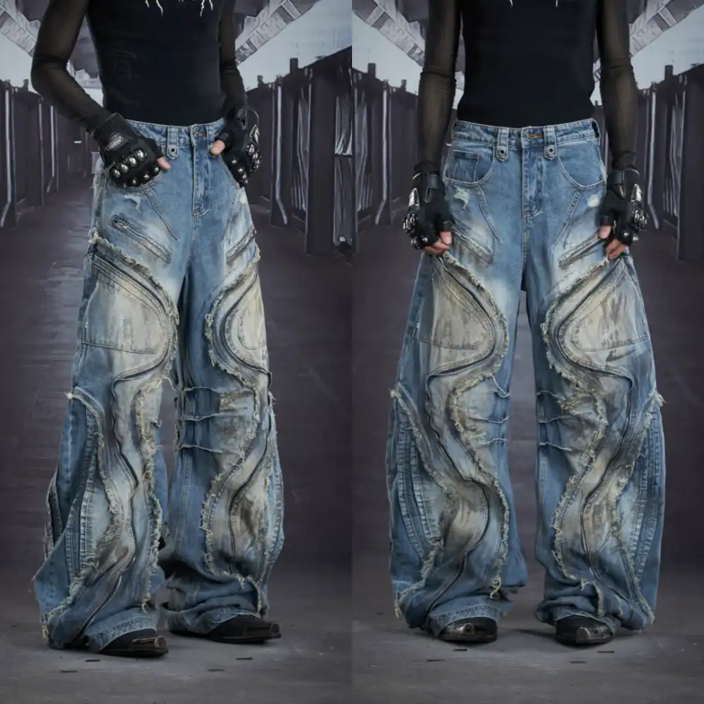 Product image of 829 Aliens Dirty Ripped Zipper Flared Jeans