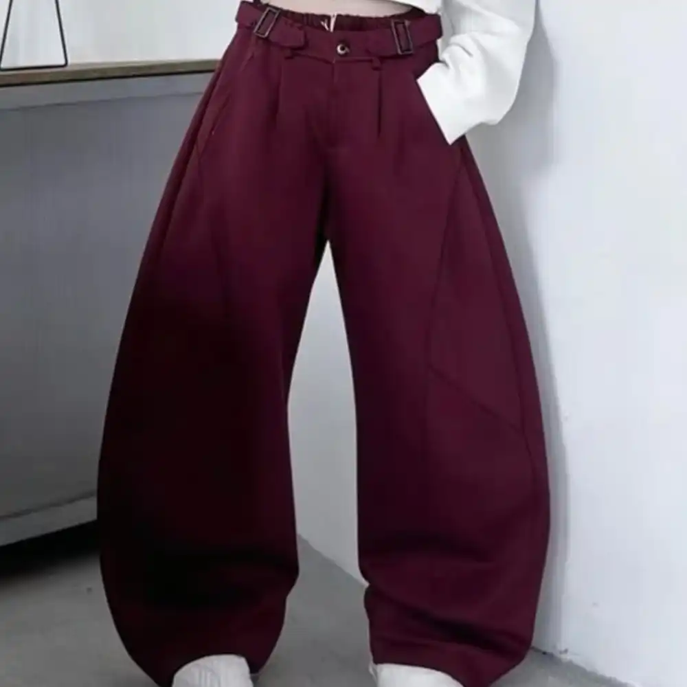 Product image of 6658# Belt Attached Style Formal High Waist Baggy Pant