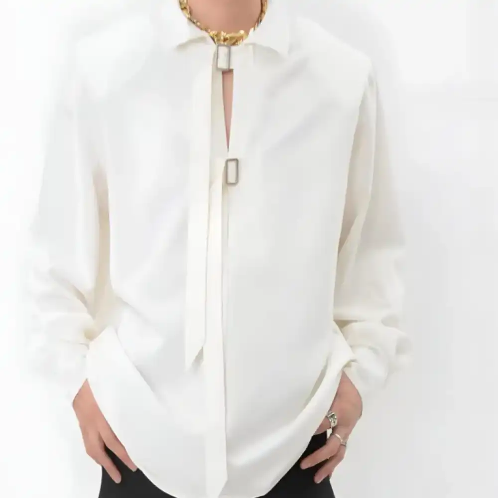 Product image of 822# Lapel Belt Elegant Over Size Full Shirt