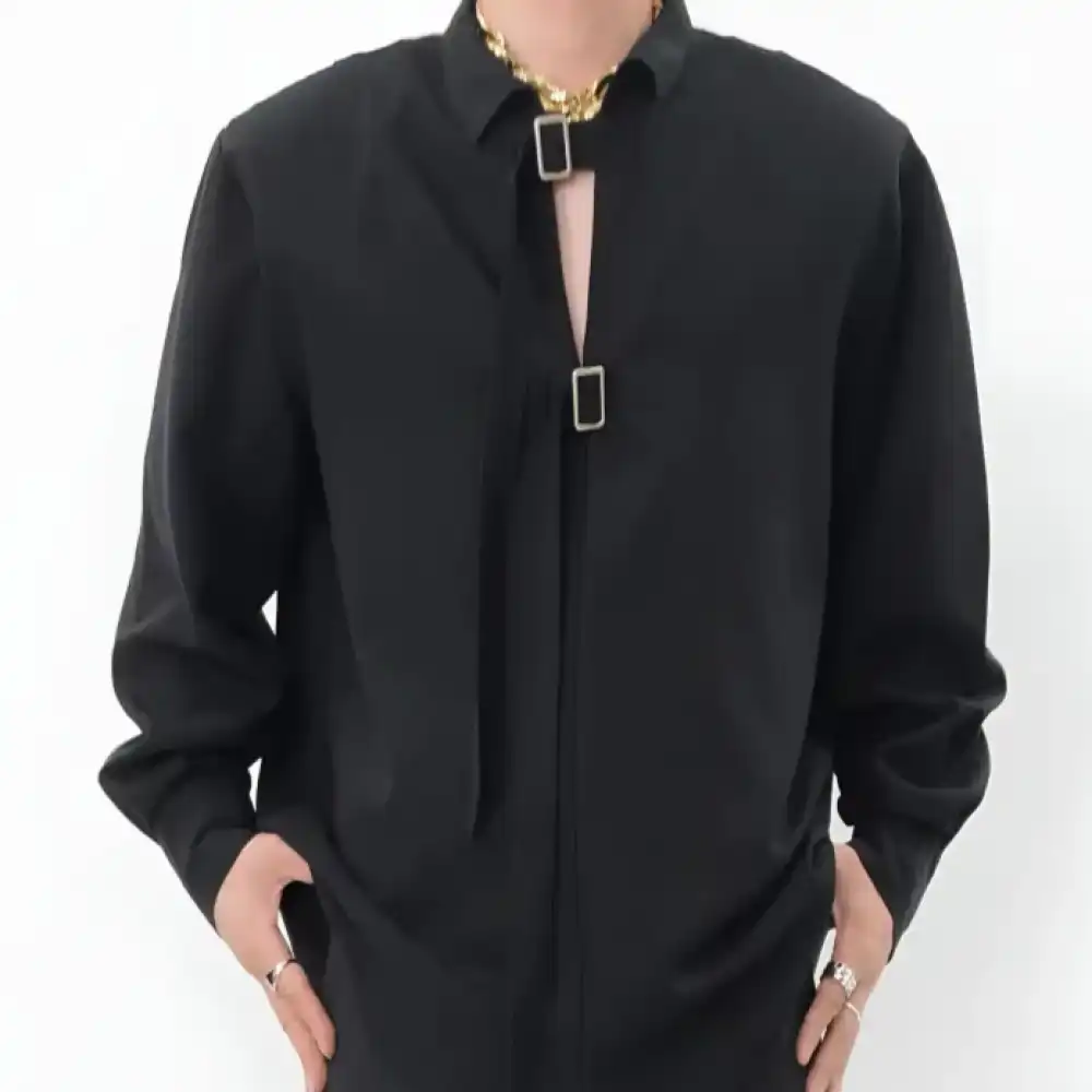 Product image of 822# Lapel Belt Elegant Over Size Full Shirt