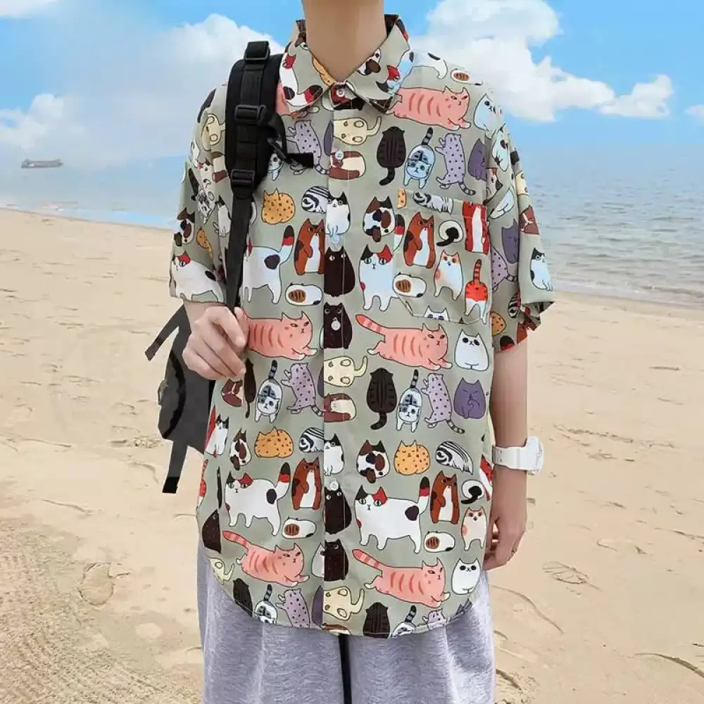 Product image of Cs516 Neko Printed Over Size Half Shirt