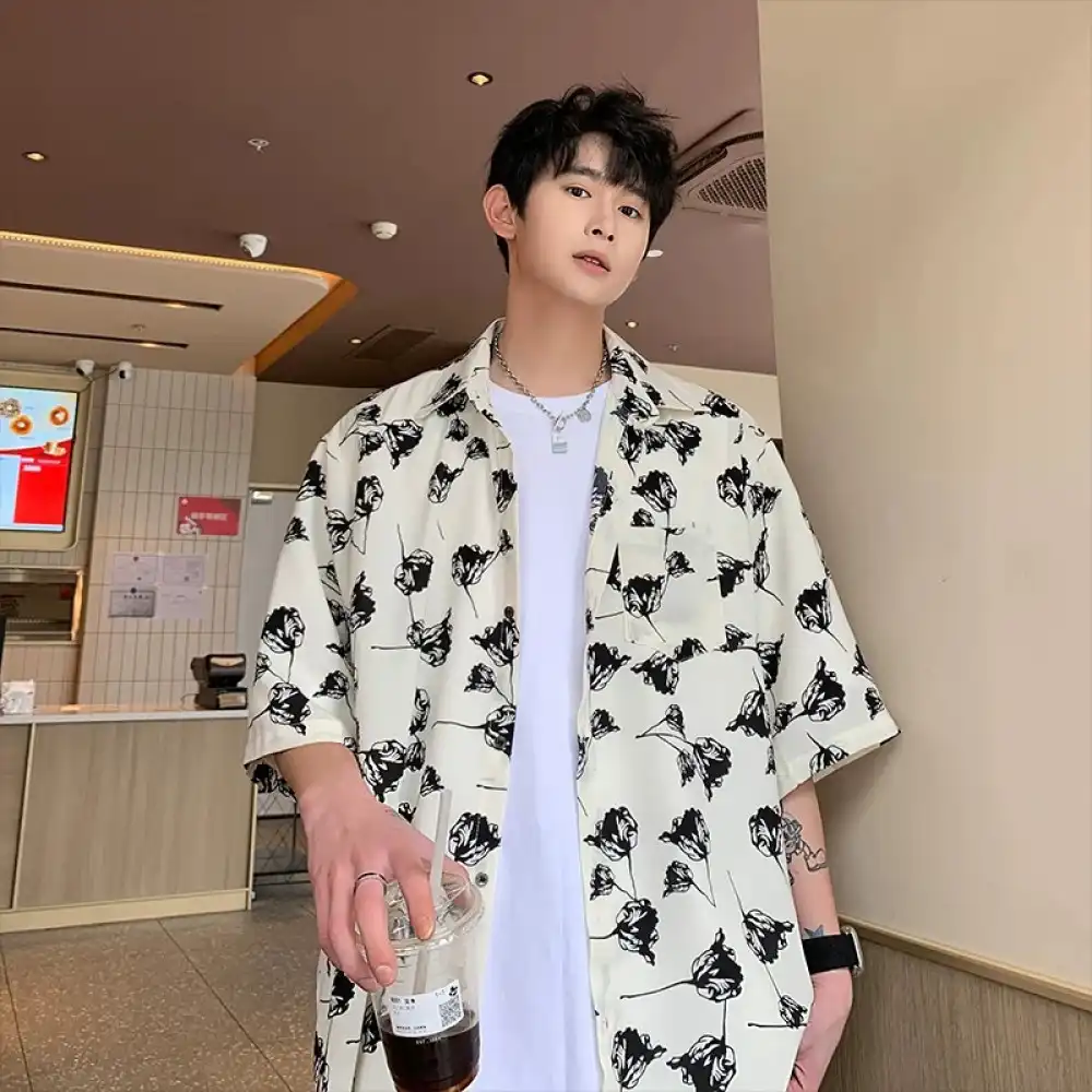 Product image of Cs895 Floral Printed Over Zize Half Shirt