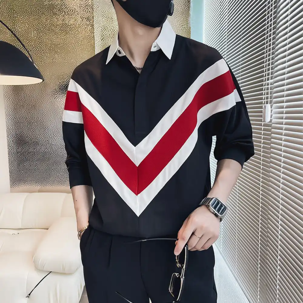Product image of 22143 Stripe Lining Ski Embroidery Quarter Shirt