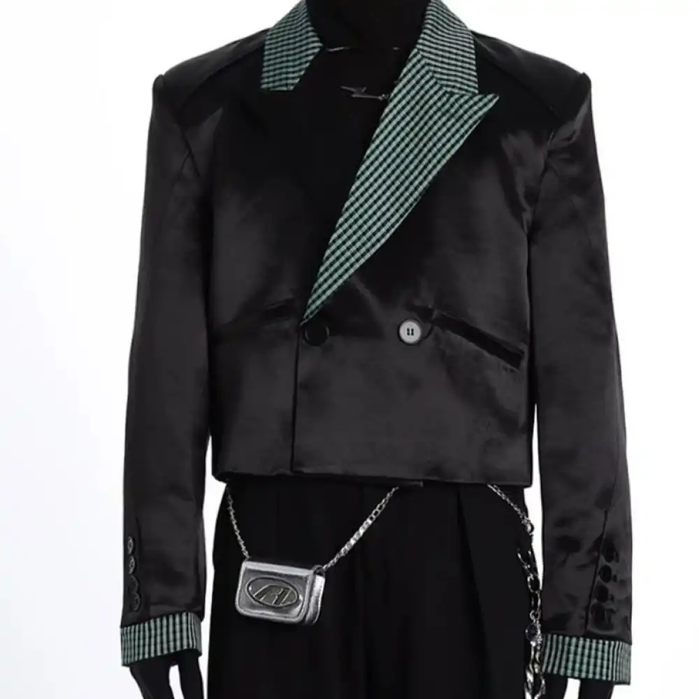 Product image of S001 Plaid Lapel Toned Crop Blazer