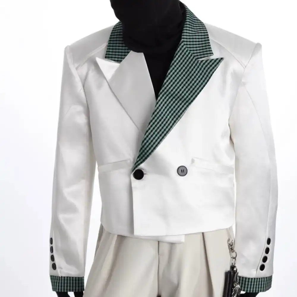 Product image of S001 Plaid Lapel Toned Crop Blazer