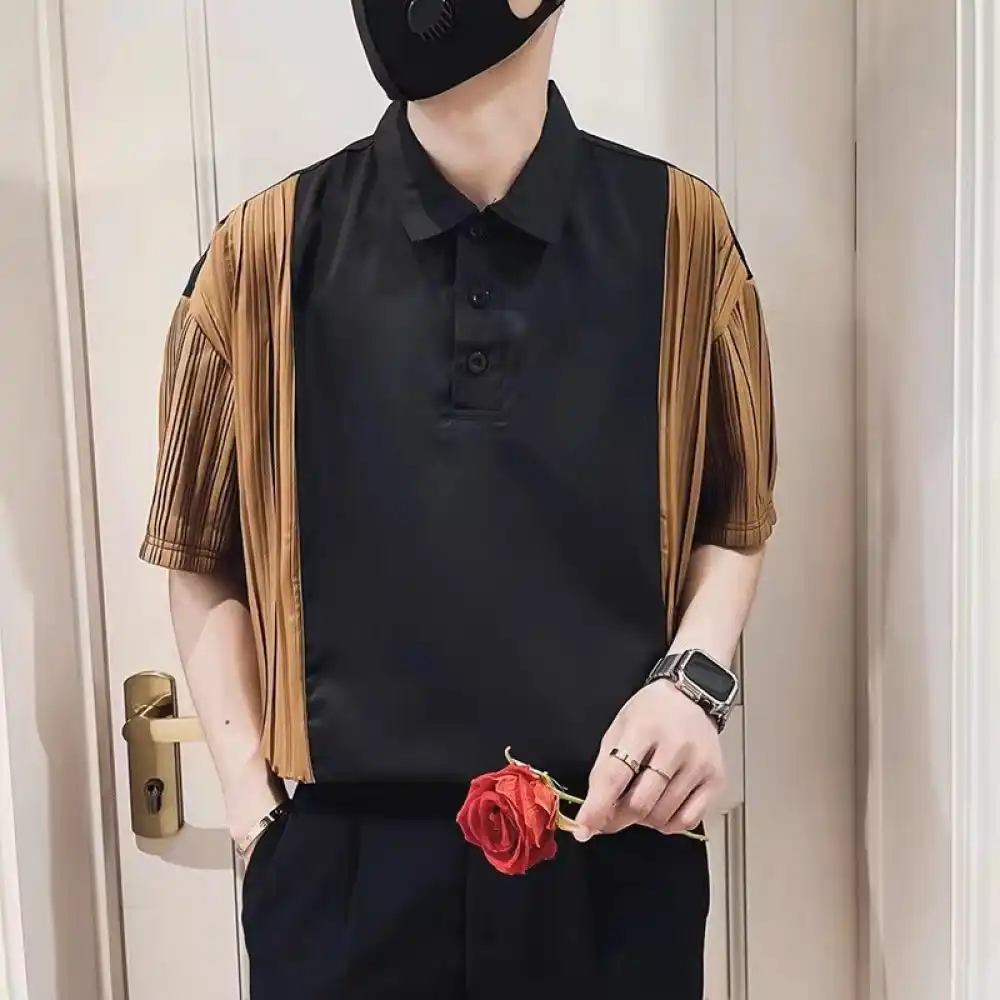 Product image of 22171 Color Mixed Brown Collar Neck T-Shirt