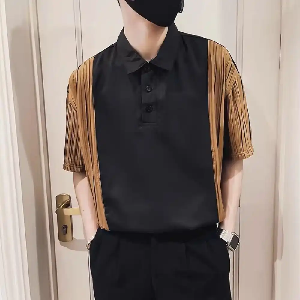 Product image of 22171 Color Mixed Brown Collar Neck T-Shirt