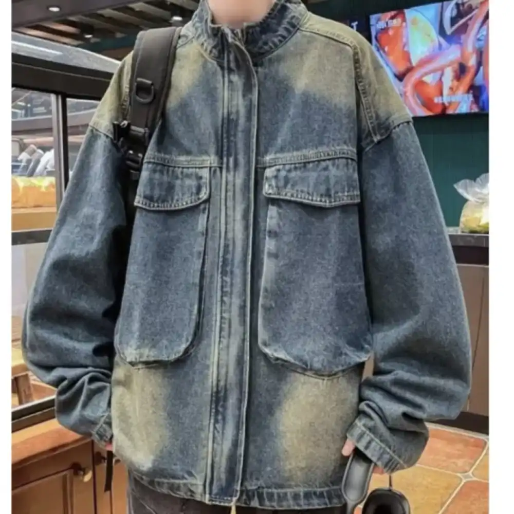 Product image of Jk5531 Front Big Pocket Vintage Washed Jeans Jacket