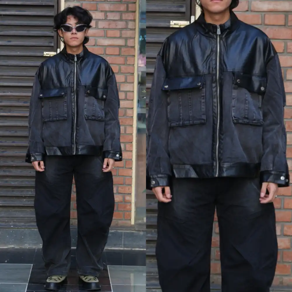 Product image of 25100 Leather Attached Denim Jeans Jacket