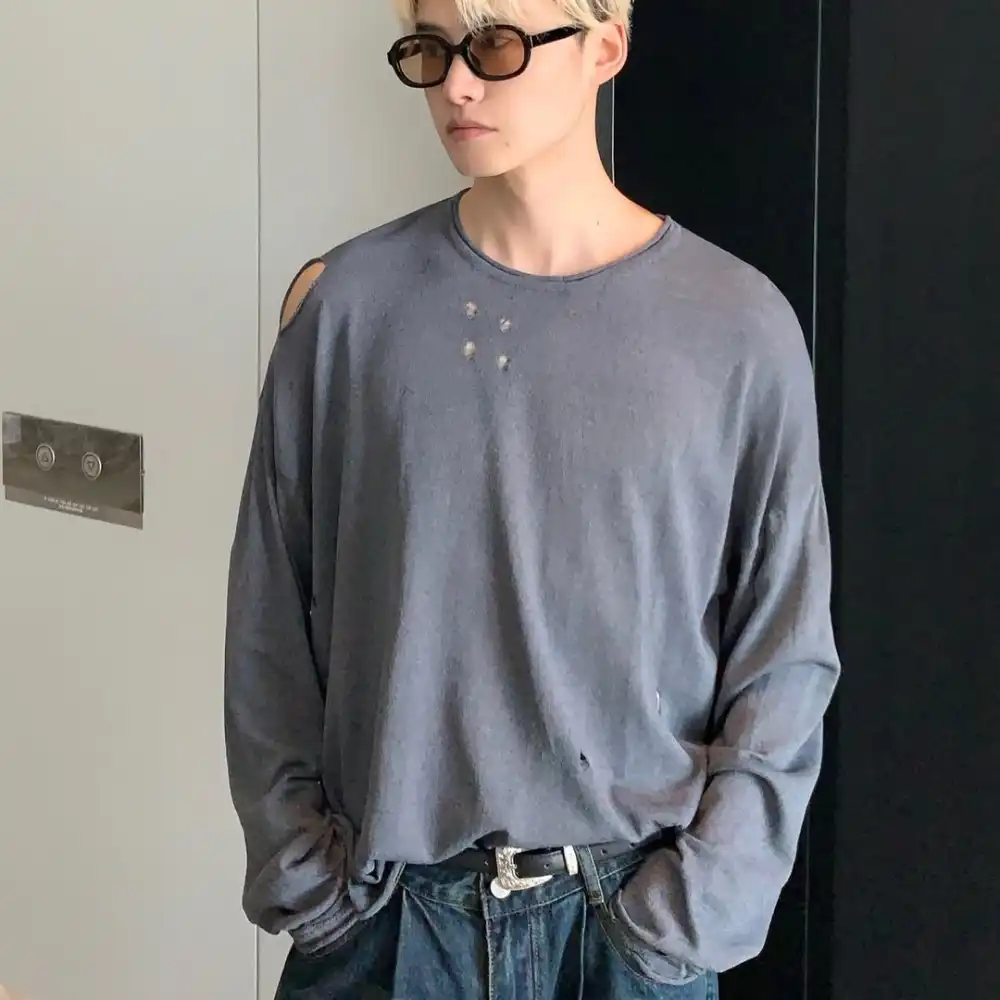 Product image of 0125 Low Cut Distress Thin Sweater