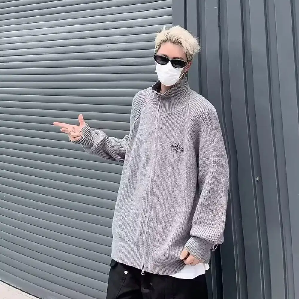 Product image of 999 Y2k Logo Basic Plain Zip Up Sweater