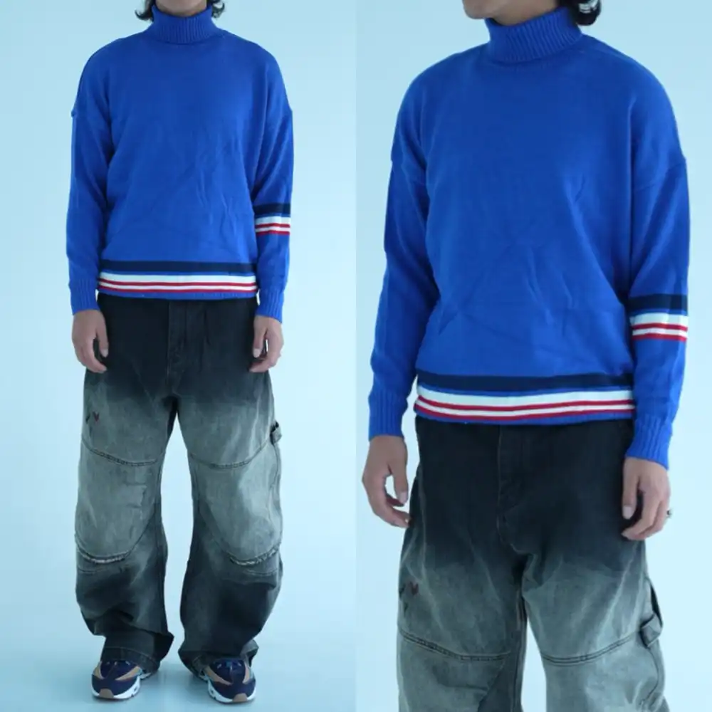 Product image of Red Down Stiripe Lining High Neck Over Size Sweater