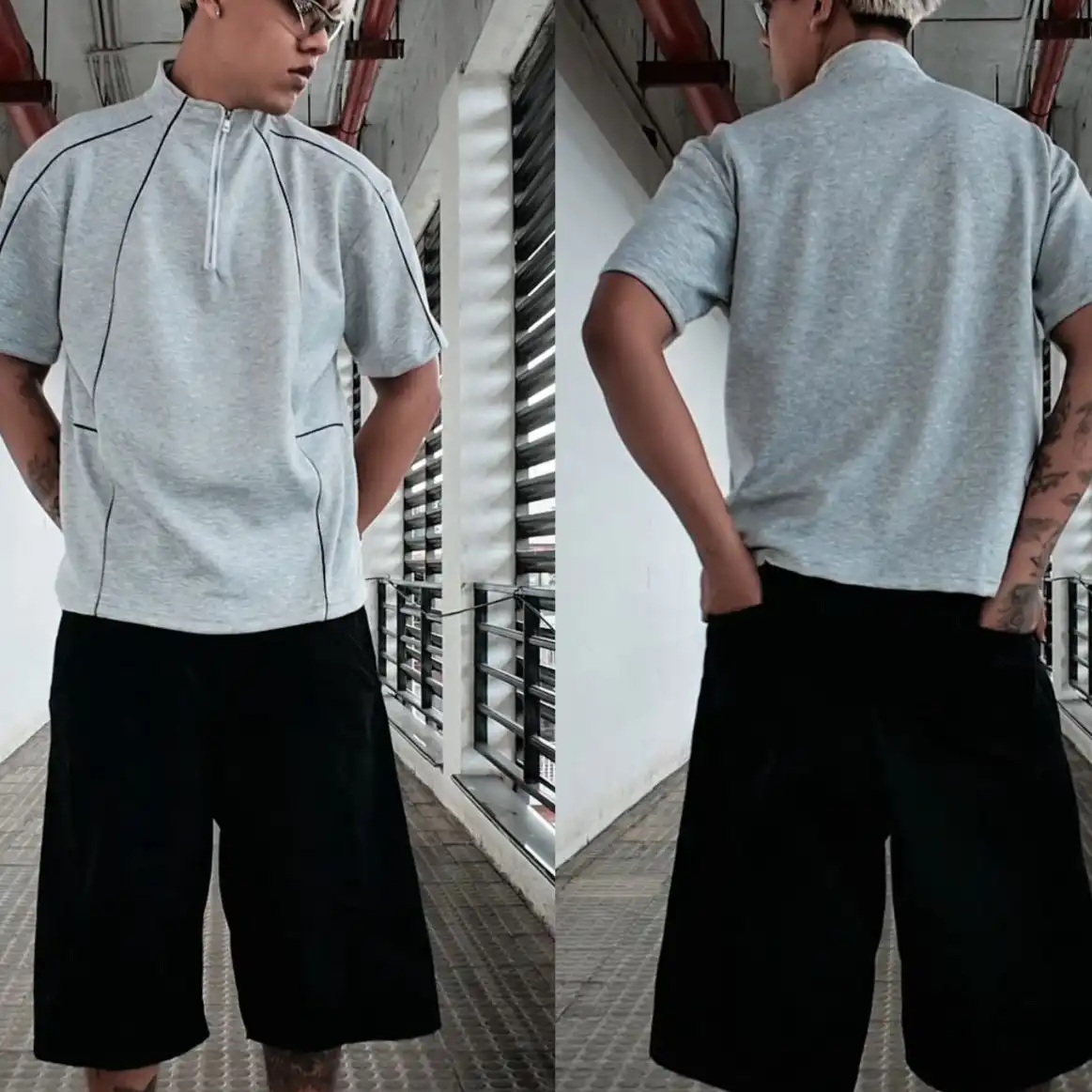 Product image of Raevolt-4 Patchwork Half Zipper T-Shirt