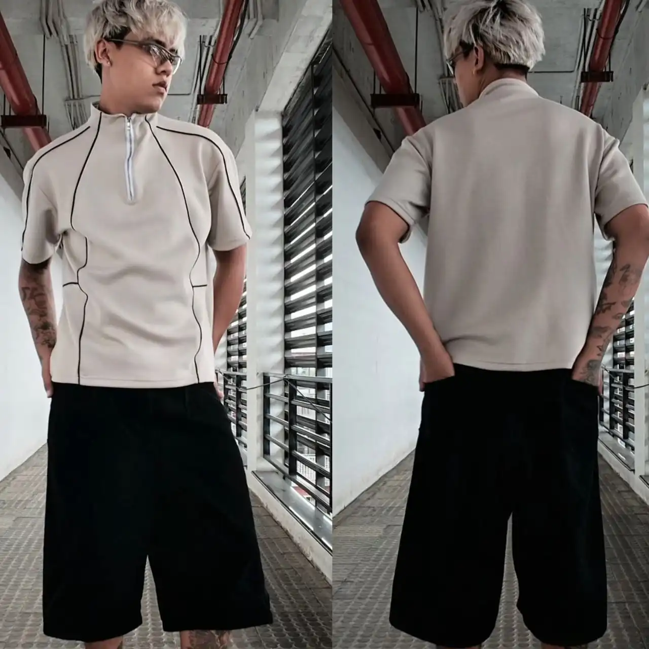 Product image of Raevolt-4 Patchwork Half Zipper T-Shirt