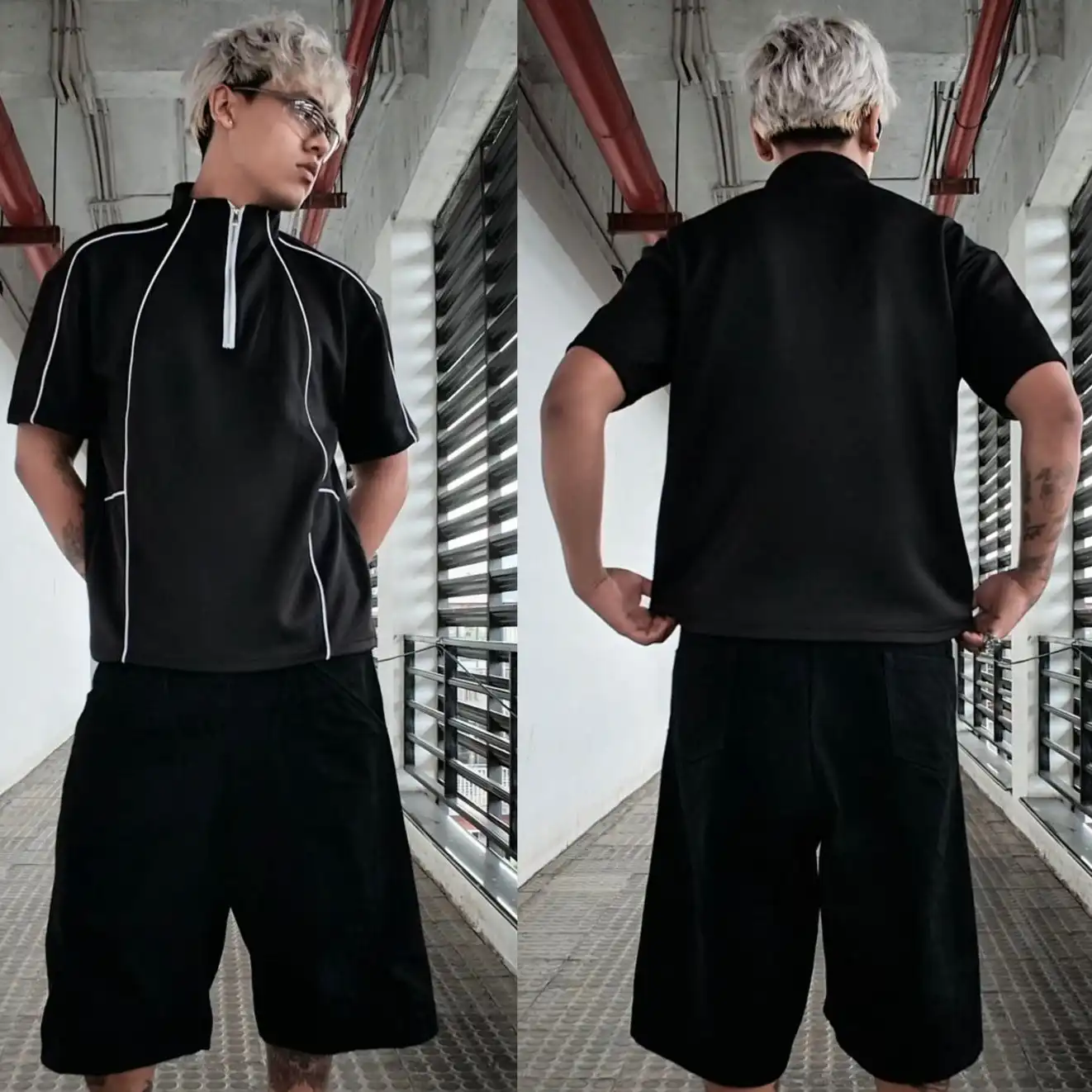 Product image of Raevolt-4 Patchwork Half Zipper T-Shirt