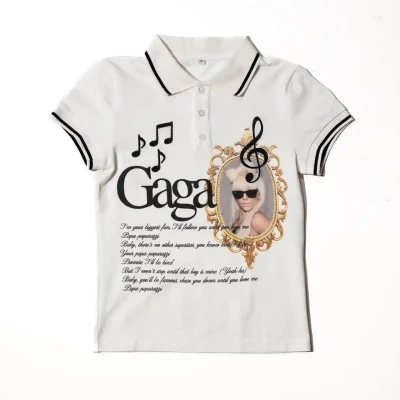 676-8 lady gaya printed polo T-...