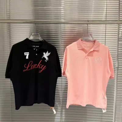 676-5 lucky Embroidery polo t-s...