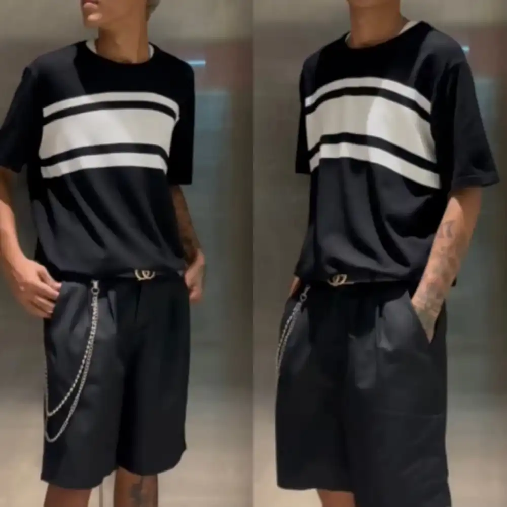 Product image of 8825# Stripe Over Size Knitted T-shirt