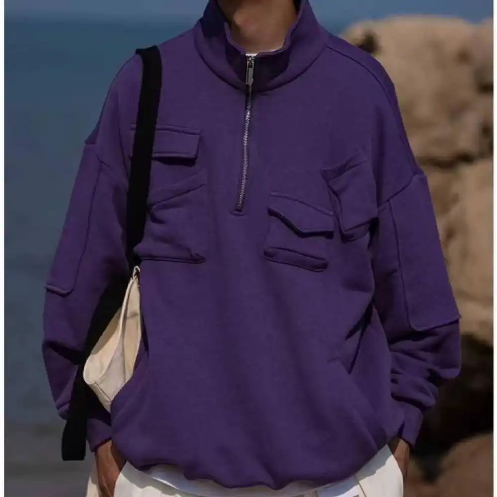 Product image of Ww037 Multi Pockets Half Zipper Sweatshirt