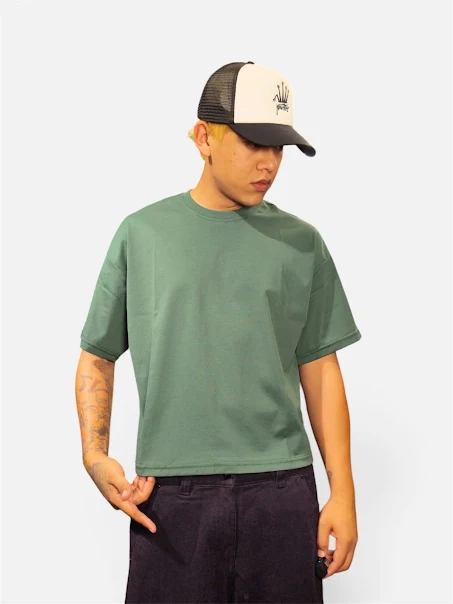 Product image of Basic Plain Over Size Boxy Crop T-shirt