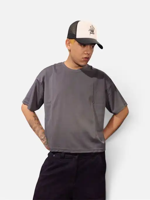 Product image of Basic Plain Over Size Boxy Crop T-shirt