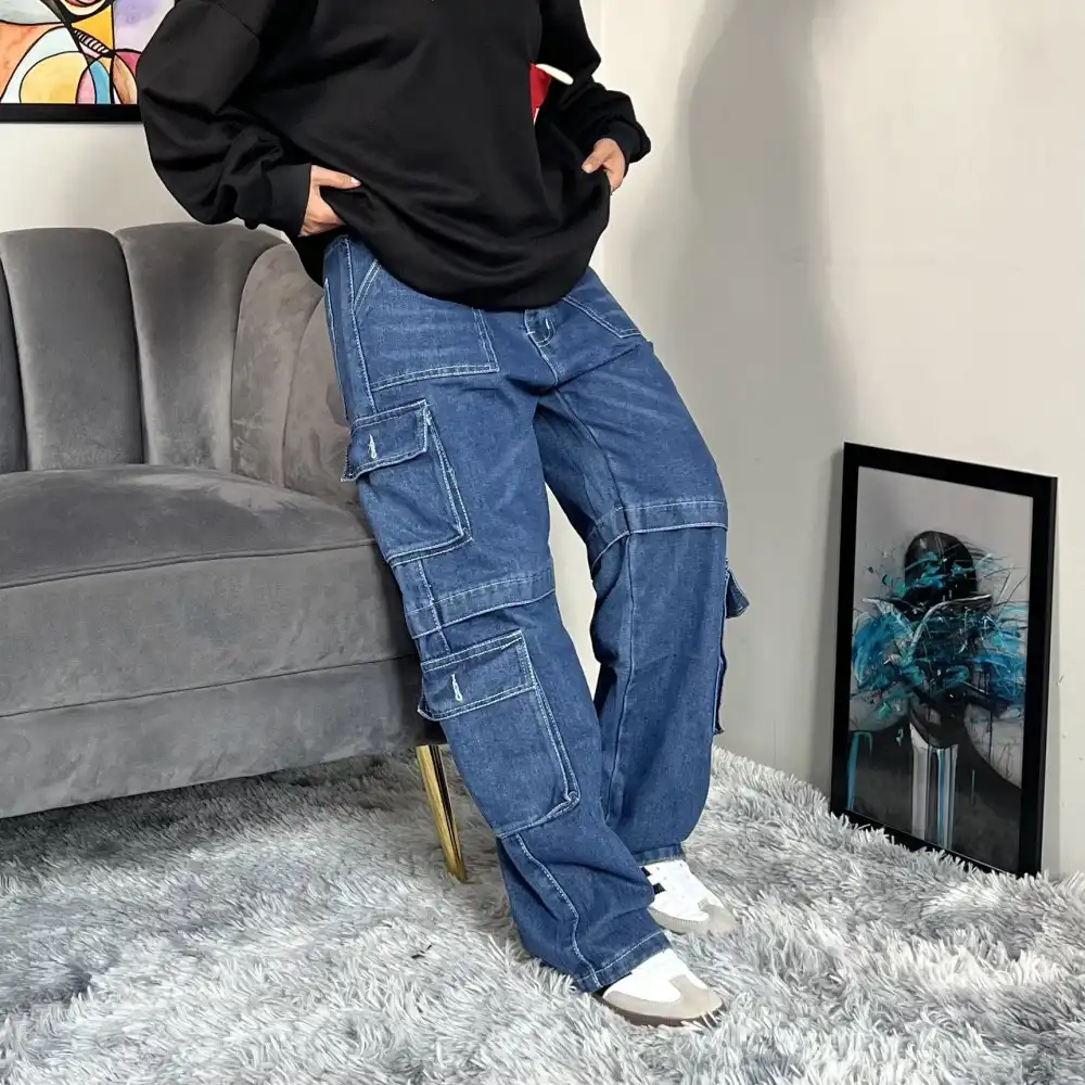 Product image of 156 Double Stitching Eight Pocket Cargo Jeans Pant