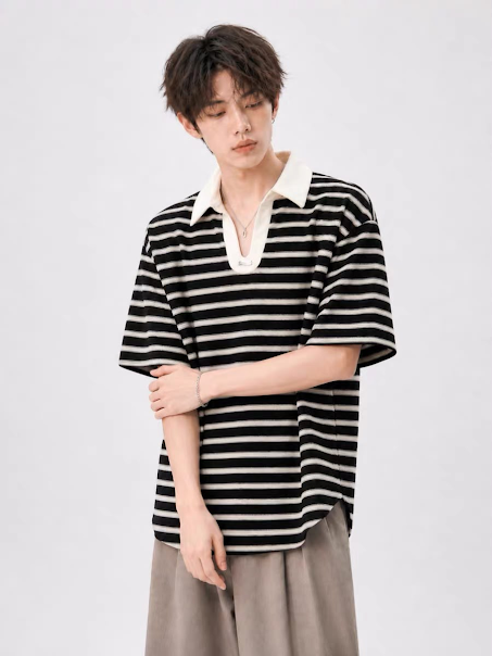 Product image of T5592 Stripe V Collar Neck knittT-Shirt