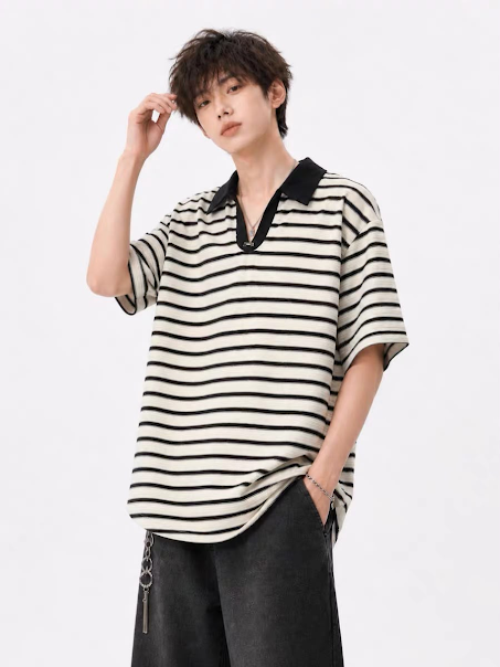 Product image of T5592 Stripe V Collar Neck knittT-Shirt