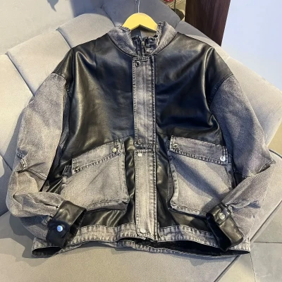 25101 Leather And Denim Mixed B...