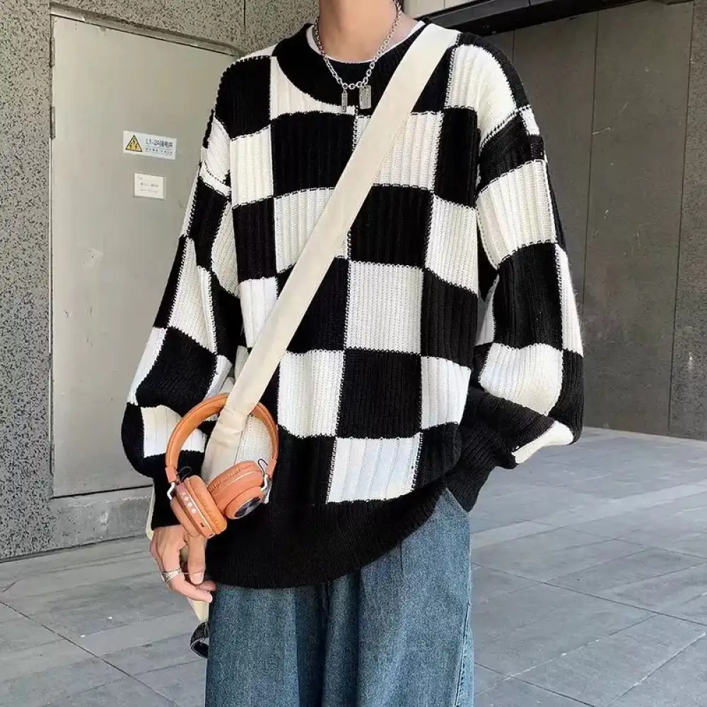 Product image of M142 Checkered Box Over Size Crew Neck Sweater