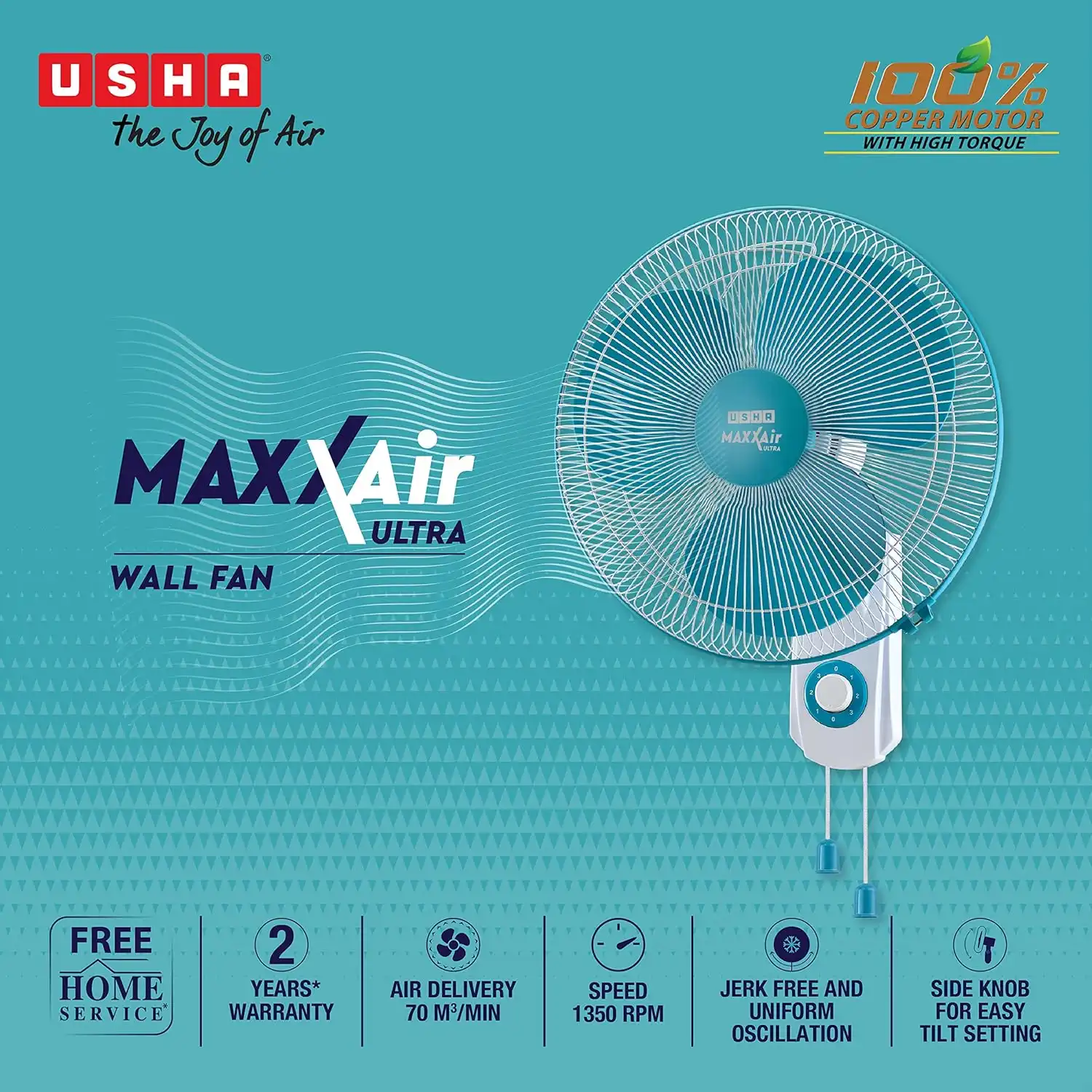 Product image of USHA Maxx Air Ultra 55W 400MM Wall Fan | 2 Years Warranty