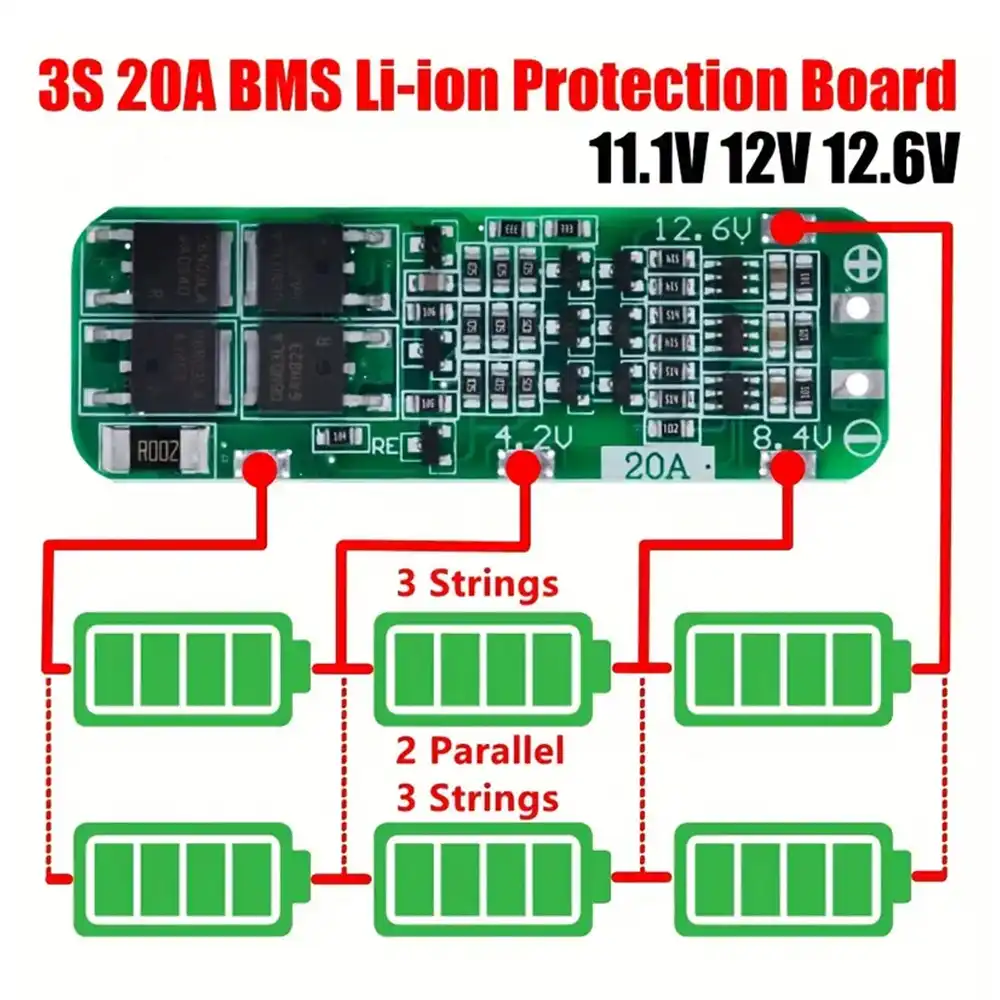 Product image of 20A 3S Li-ion Lithium Battery 18650 Charger PCB Module with BMS Protection - Advanced Auto Recovery Function, 12.6V High-Capacity Power, Intelligent Overcharge and Discharge Protection, Compact Design for Efficient Charging