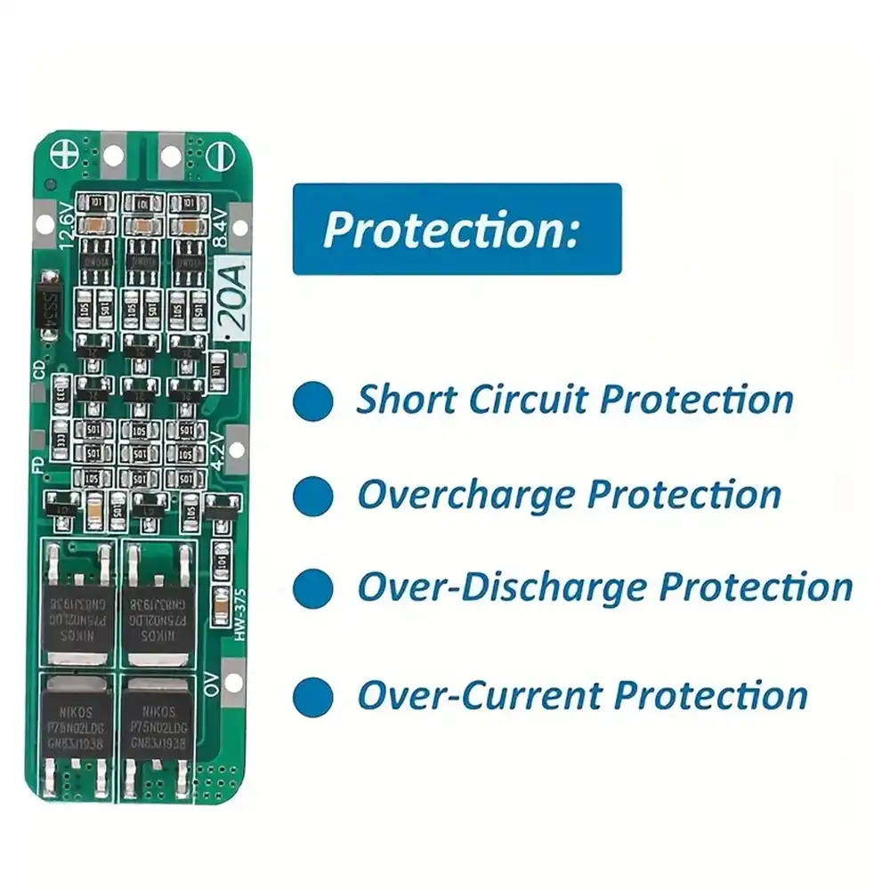 Product image of 20A 3S Li-ion Lithium Battery 18650 Charger PCB Module with BMS Protection - Advanced Auto Recovery Function, 12.6V High-Capacity Power, Intelligent Overcharge and Discharge Protection, Compact Design for Efficient Charging