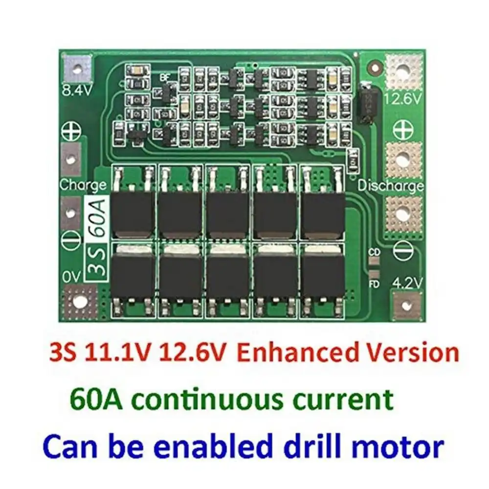 Product image of 3S 60A 12.6V 18650 Charger PCB BMS Protection Board Li-ion Lithium Battery Charger Protection Board | Balance Charging Module for Drill Motor