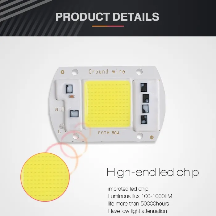 Product image of AC 220V 50W High Power LED COB Chip with Smart IC Driver, Integrated SMD LED COB Light Source For DIY Spotlight & Flood Light