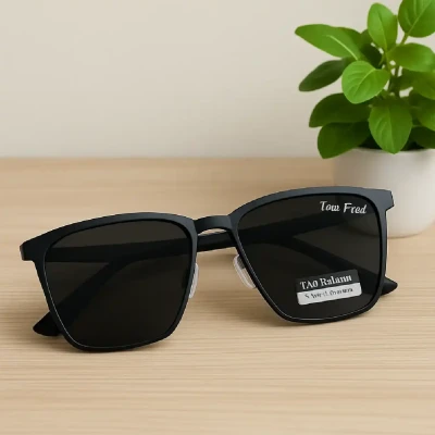 Image of Best Metal Frame Tom Fred Black Polarized Sunglasses For Men -Mens Sunglasses