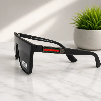 Image of Big Bag - Matrix Rectangle Shape Black Polorized Sunglasses For Men - Men's Sunglasses