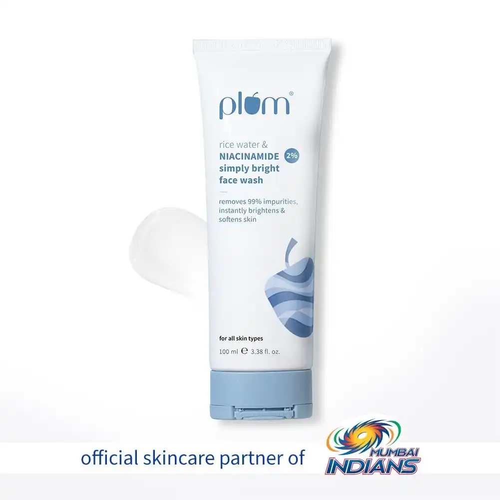 Plum | 2% Niacinamide & Rice Water Face Wash 100ml | Hydrates & Brightens Skin | Softens & Smoothens Skin | Gentle & Non-Drying | Gently Cleanses 99% pore clogging impurities | Women & Men |