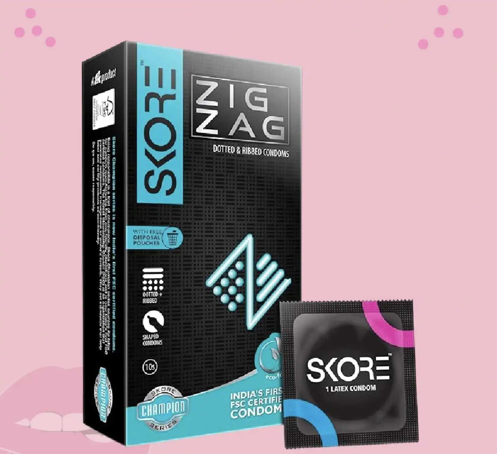 SKORE ZIGZAG Dotted and Ribbed Condoms 1 pack (10 Pieces)