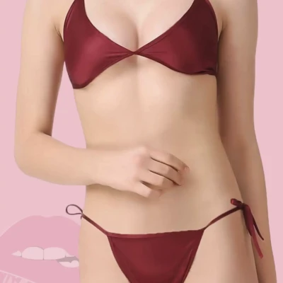Maroon Lace Sexy Babydoll Linge...