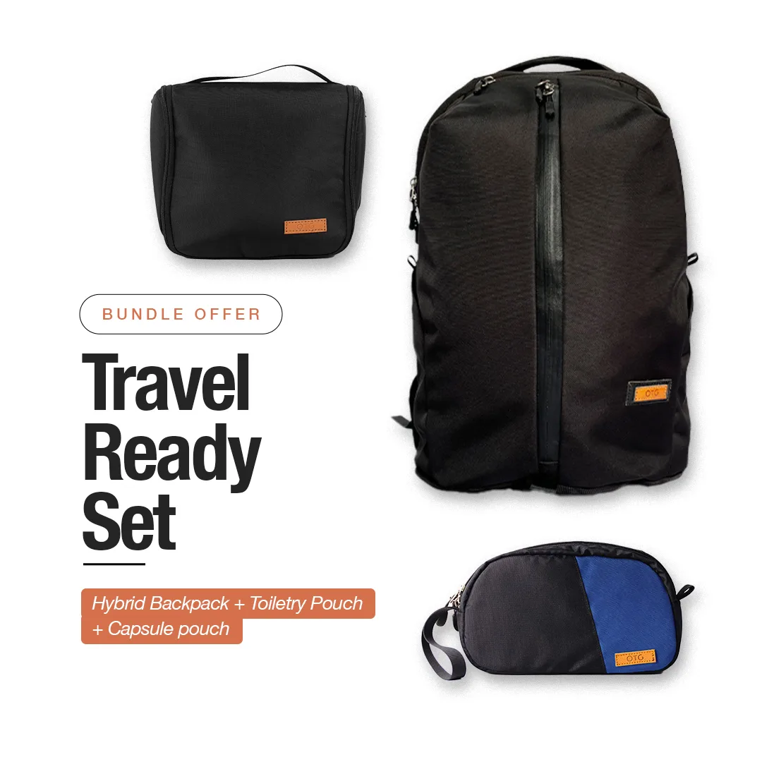 Travel Ready Set [Hybrid Backpack+Hanging Toiletry Pouch+Capsule pouch]