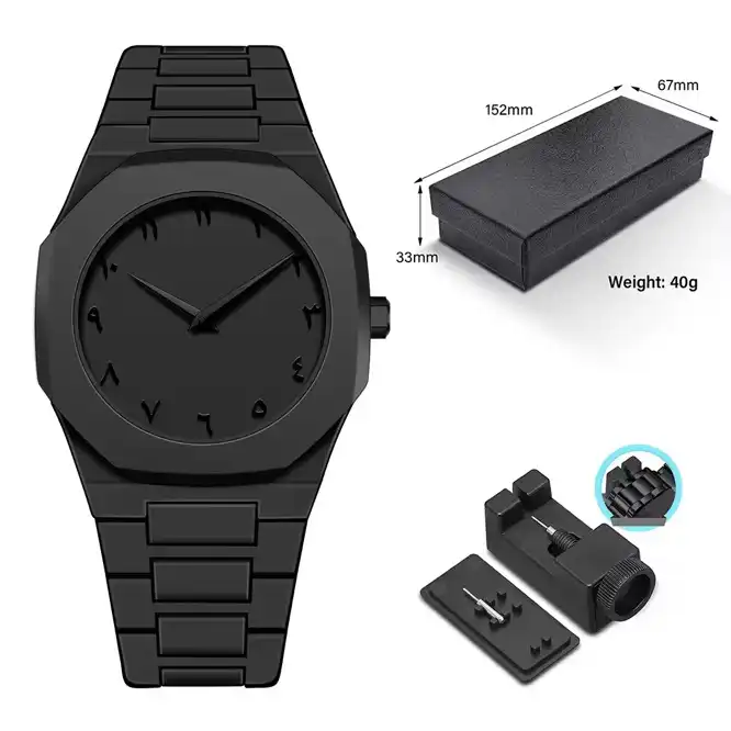 Product image of Custom Arabic Dial Casual Ultra Thin Black Fashion Wrist Stainless Steel Luxury Mens Quartz Watch